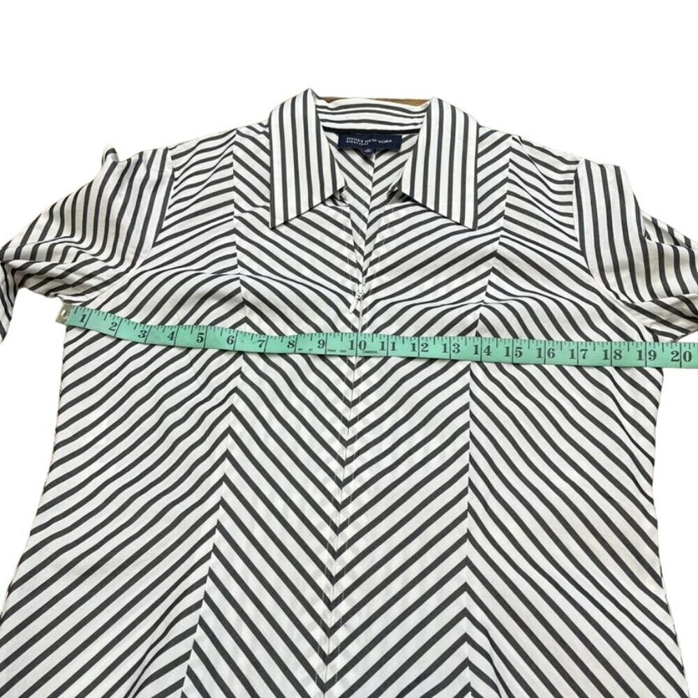Jones New York Signature Women’s Black & White Striped Zip-Up Shirt Long Sleeve - Picture 8 of 13